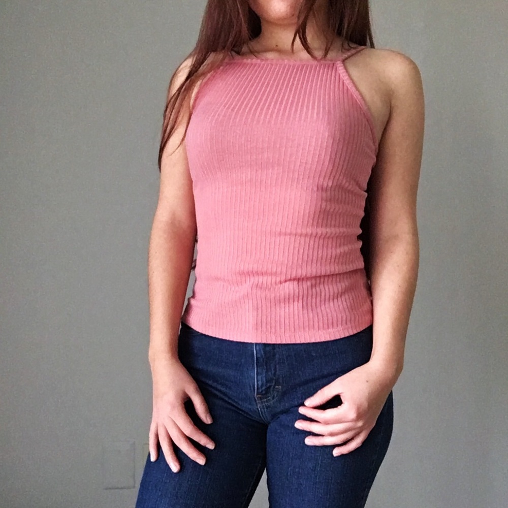 Pink square neck top